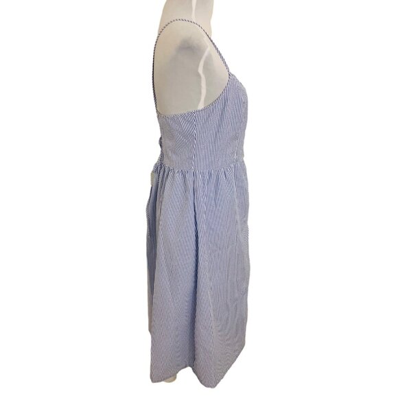 Divided Beach Striped Dress Sz 10 Spaghetti Strap Lace Up Back Button Blue White - Picture 3 of 14